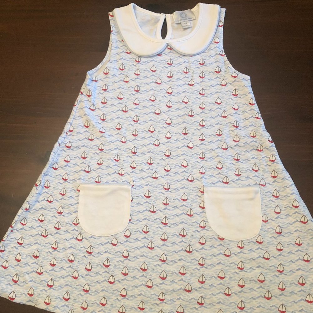 EUC The Proper Peony Parkside Nautical Sailboats Piper Pocket Dress Size 4T